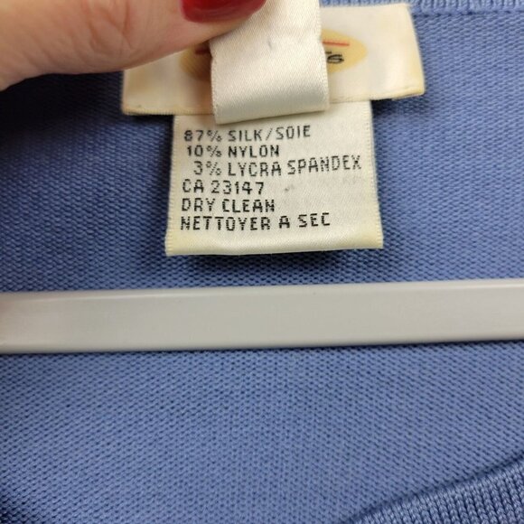 Vintage Talbots Womens Large Sweater Cardigan Argyle Silk Blend Preppy Blue Gray - Picture 3 of 10